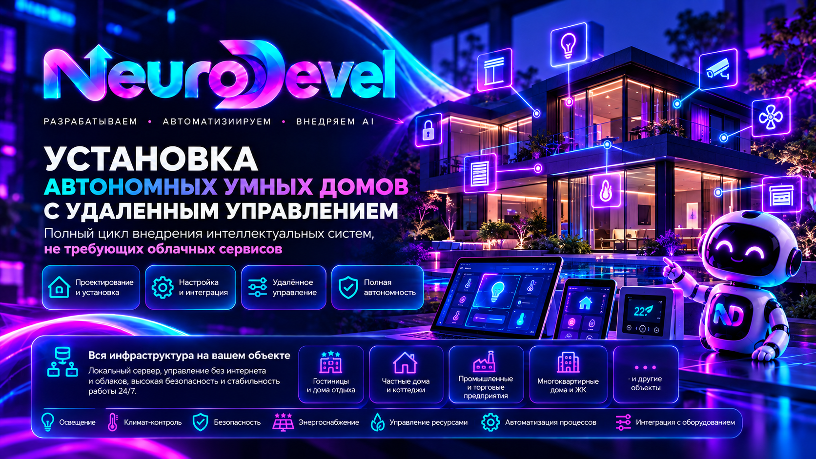 NeuroDevel: установка автономных умных домов с удалённым управлением